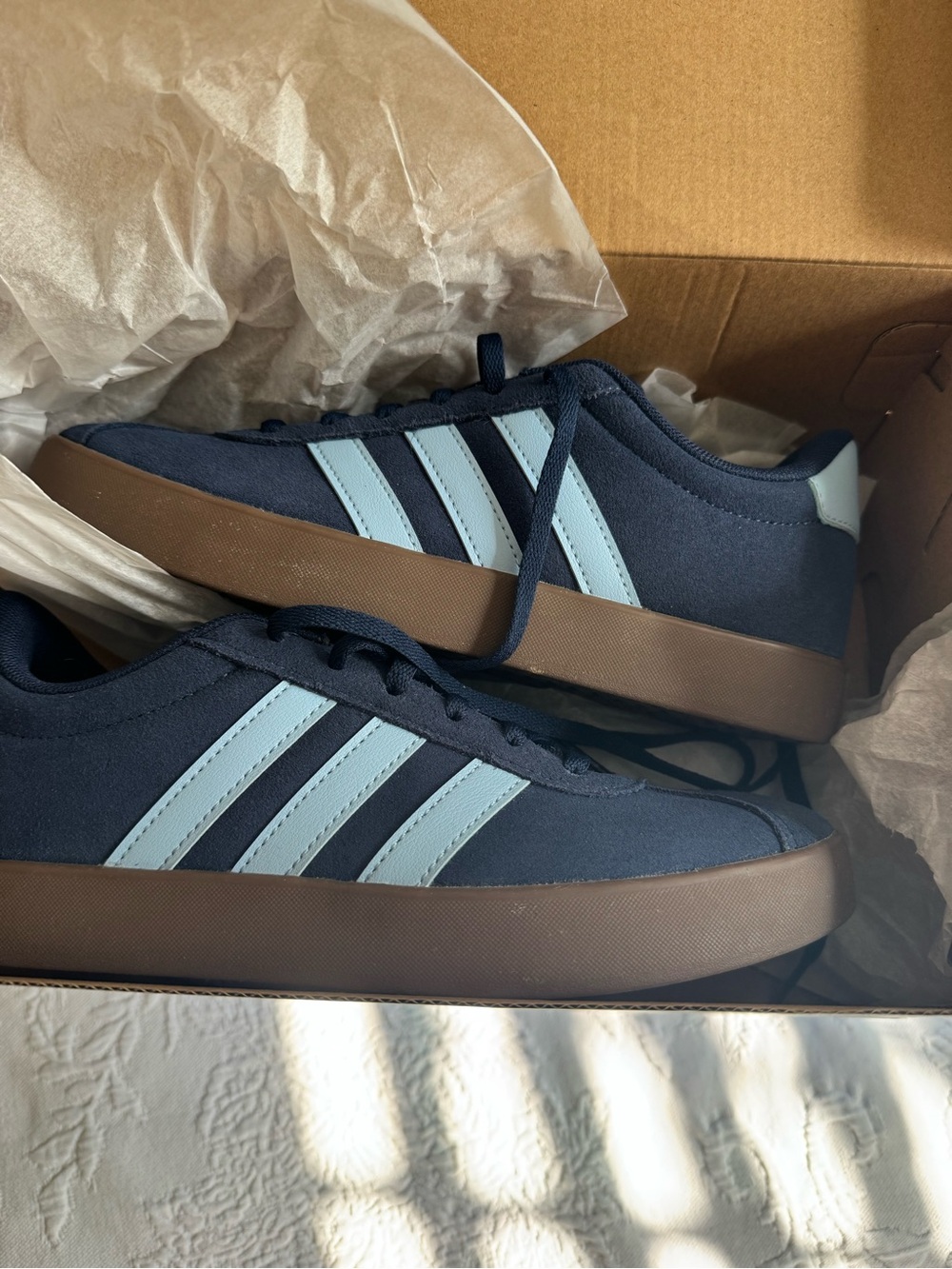 Navy Canvas Sneakers with Light Blue Stripes